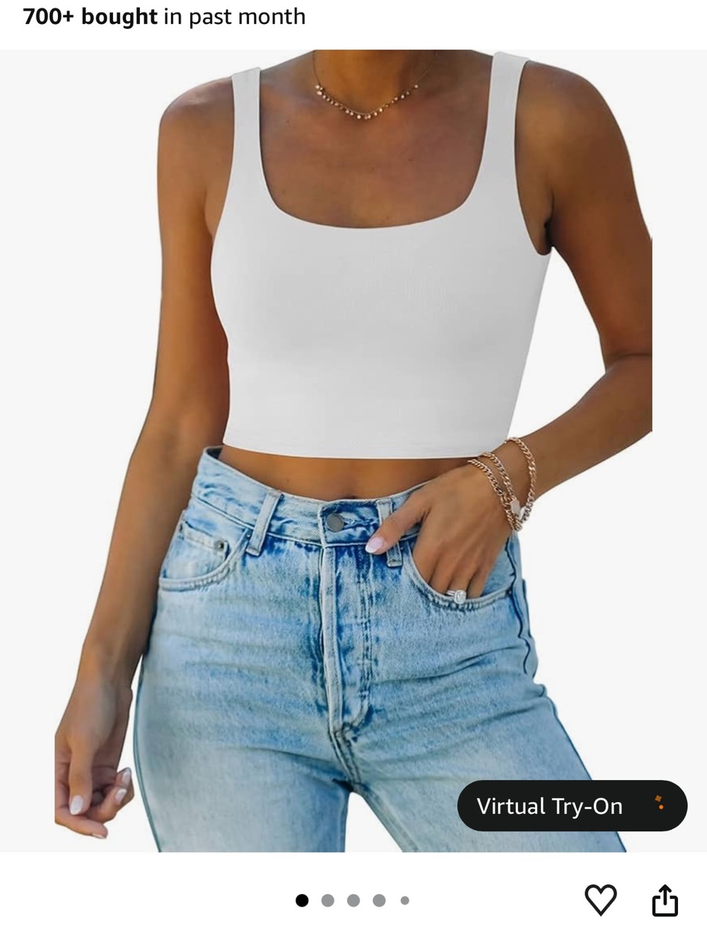 Amazon White Square Neck Cropped Tank Top - Women